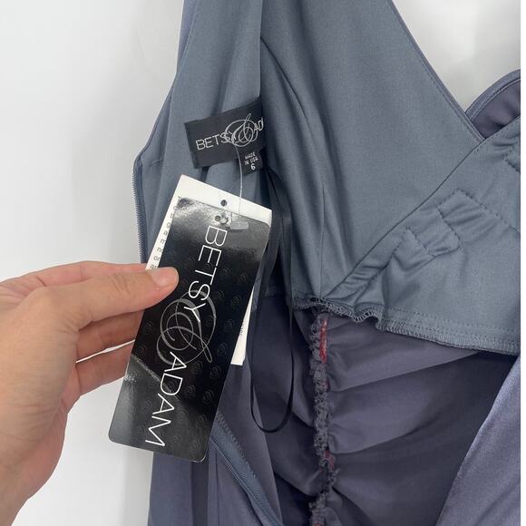 Y2K Betsy & Adam Satin Cocktail Dress Sz 6 USA Rosette Ruched Whimsigoth Wedding - Picture 6 of 9